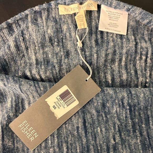 Eileen Fisher Hazy Striped Linen Poncho blue - Picture 5 of 5